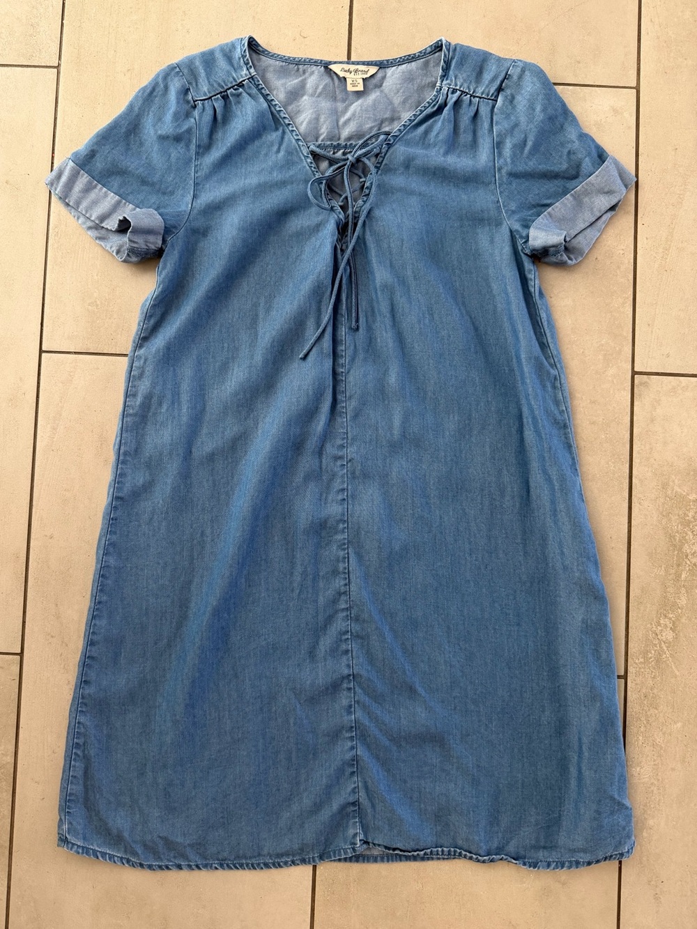 Lucky Brand XS Chambray Lace Up Shift Dress Blue Boho